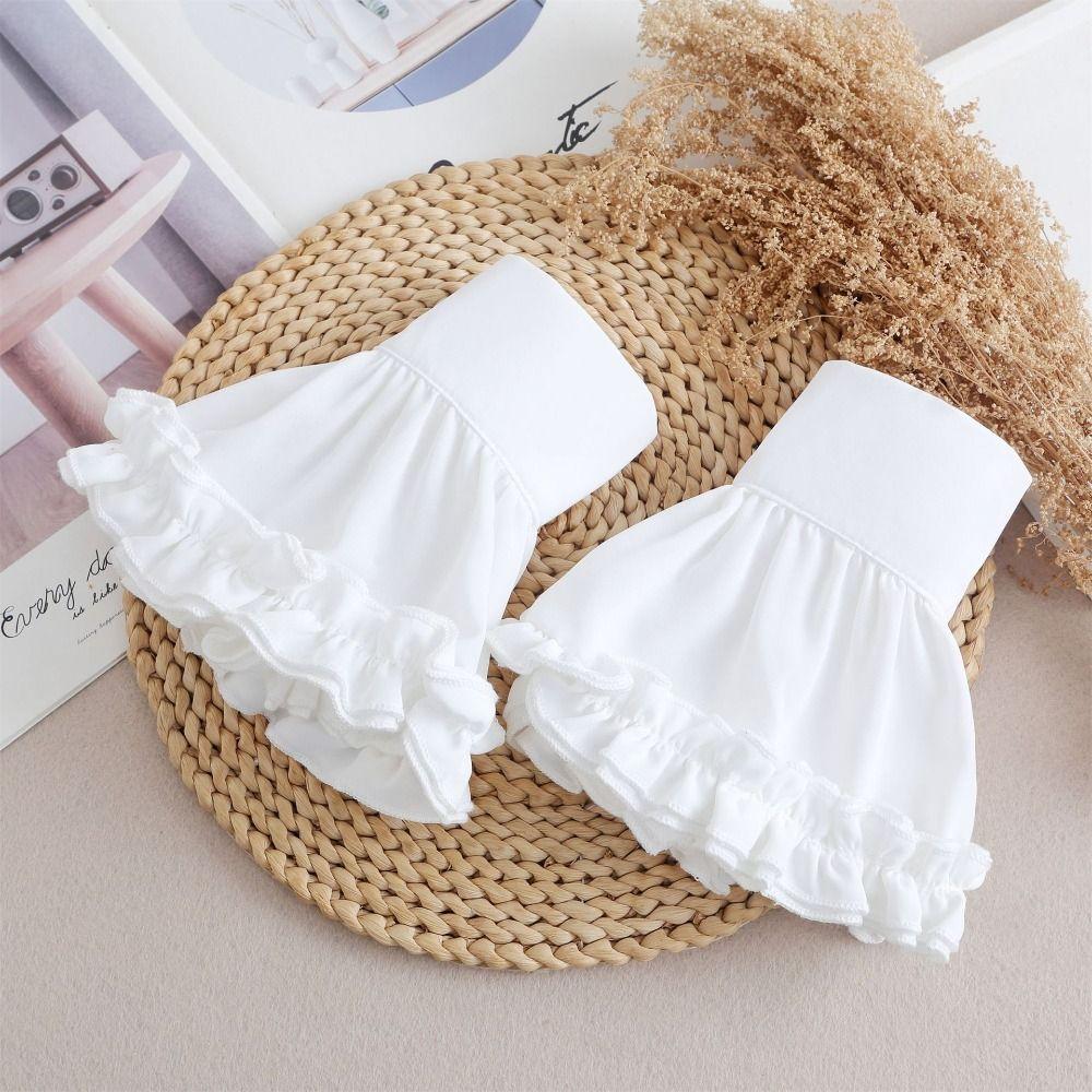 Gift Double Layer Lace Fake Cuffs Flower Pleated Horn Cuffs Decoration Solid Elastic False Cuff Sleeve Women's Daily Wear