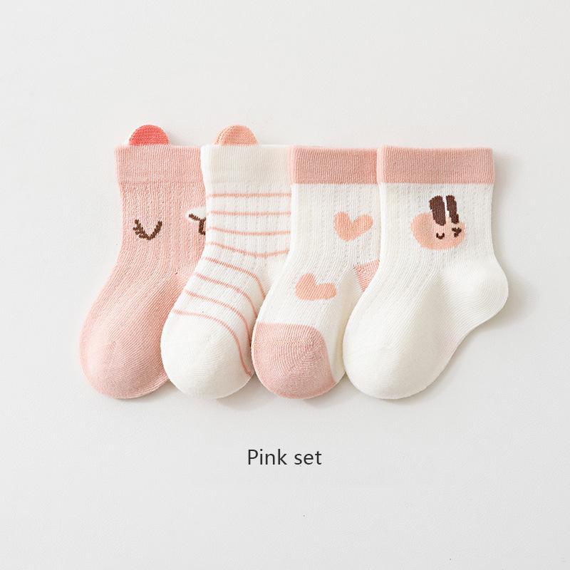 4 Pairs Baby Socks Cartoon Cool Summer Breathable Children's Socks Mesh Cotton Socks For Newborns