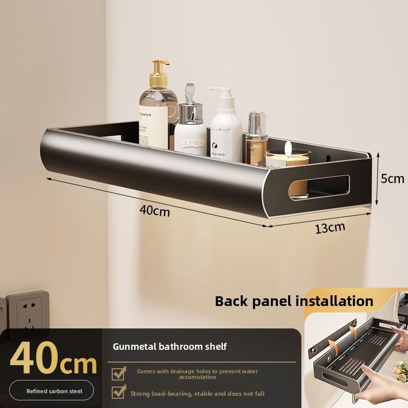 Wall Mount Bathroom Storage Shelf With Hooks Removable Aluminum For Toilet And Sink Area