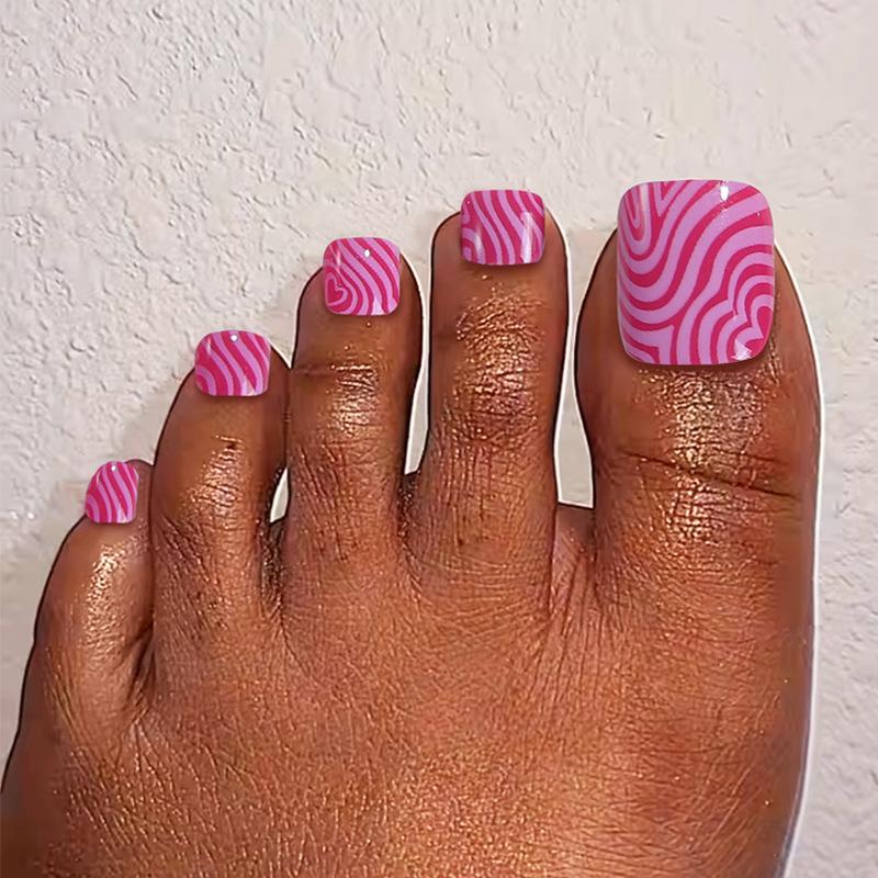 

2024 Purple Heart Thin Striped Handmade Press-on Toenail Nails Minimalist Style