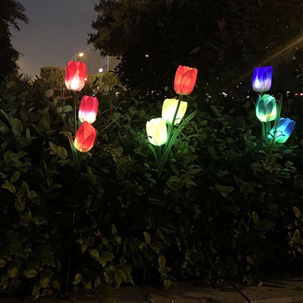 Stainless Steel Solar LED Light Waterproof Modern Lawn Lamp Creative Simulated Tulip Rose Flower Lamp Christmas