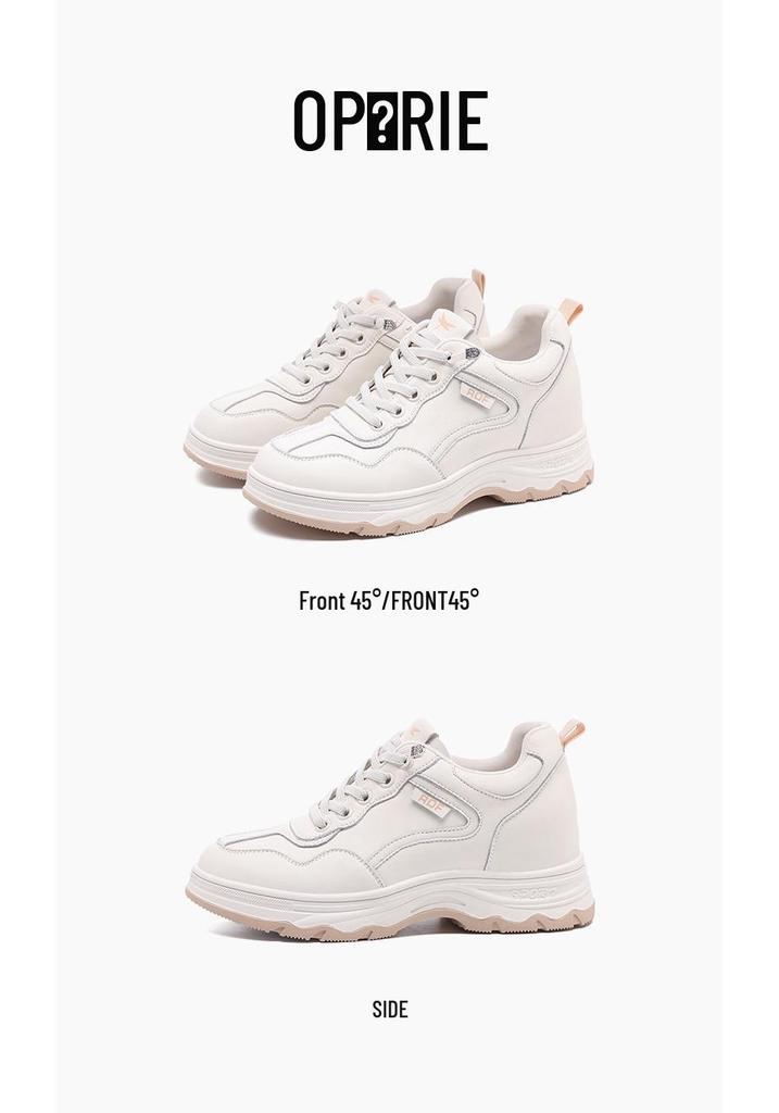 Red Dragonfly Women's White Leather Dad Shoes - Thick Sole, Hidden Height, Non-Slip Casual Sports Shoes for Autumn