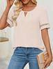 Summer Casual Women Loose Fit V Neck Short Sleeve Blouse Solid Color Tops Shirts