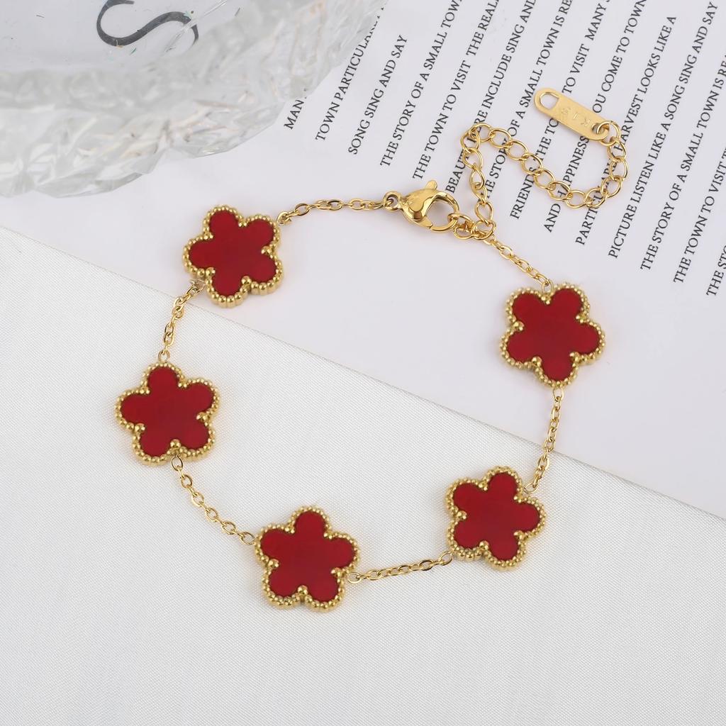 Color Zircon clover stainless steel new plant five-leaf flower bracelet hot Zircon Zircon gifts for women