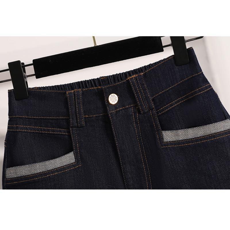 Dimanaf Plus Size Jeans Women Shorts Pants Summer Loose Short Basic High Waist Striped Pants Elastic Waist