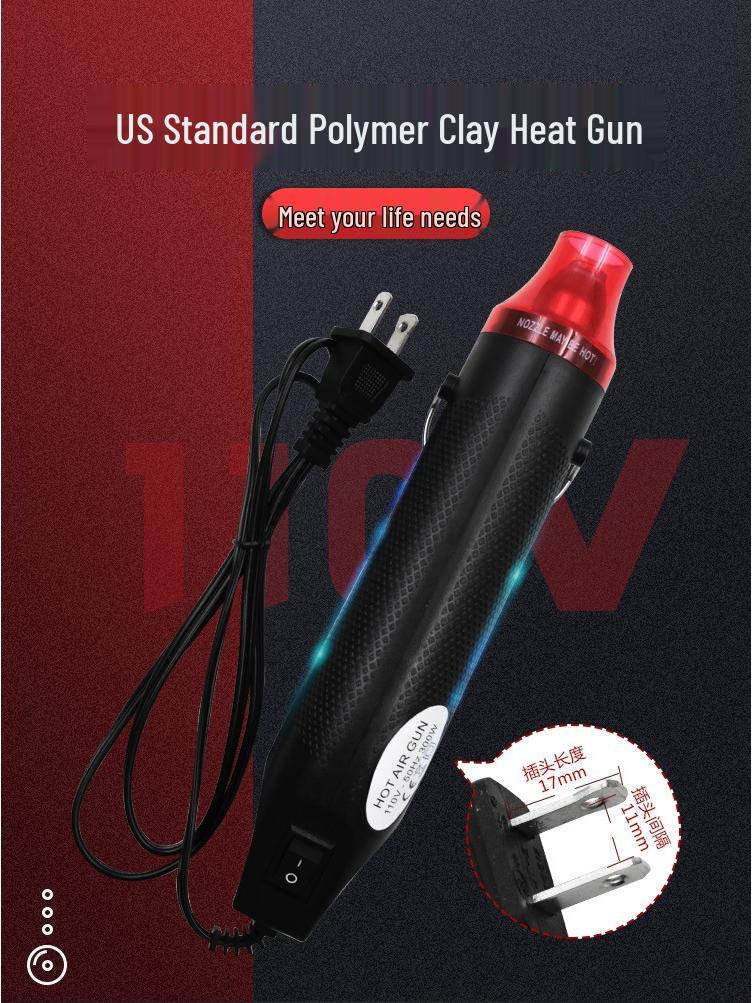 110V US Standard Heat Gun for DIY: Heat Shrink, Polymer Clay, Stamps, Embossing - Handheld Blower with Flat Plug