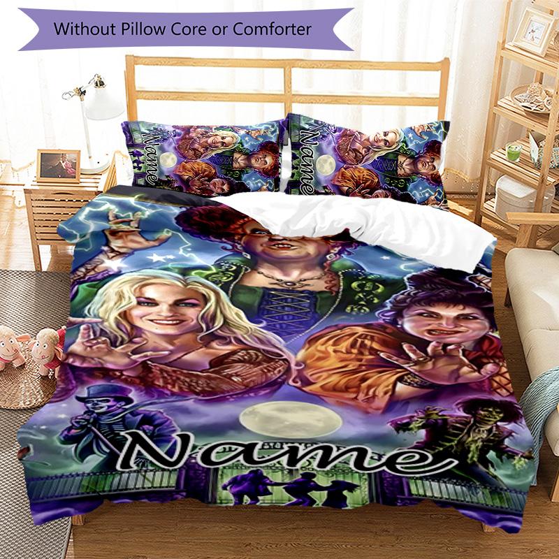 3pcs Hocus Pocus Cover Set - Personalized Name, HD Printed Bedding with 1 Cover and 2 Pillowcases - Perfect for Home Decor, Easy Care