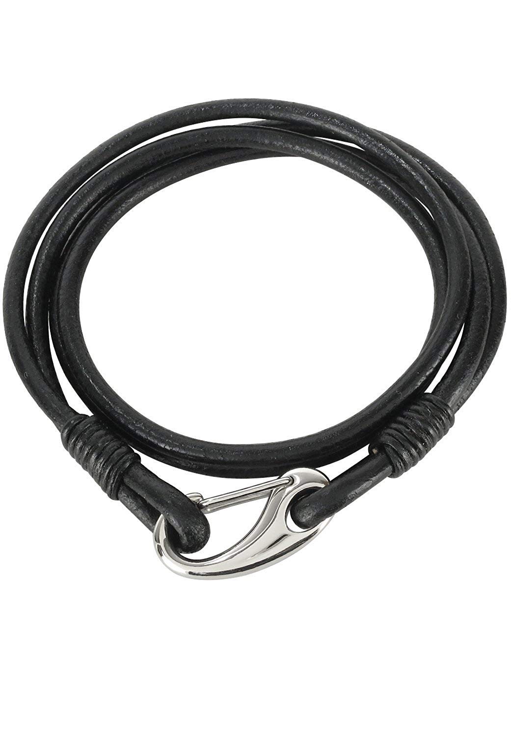 

Zanipolo Tarzini Double-Wrap Double-Line Leather Bracelet (Black), Approx. 0.3cm Wide, Approx. 18cm Long, Men s Stainless Steel