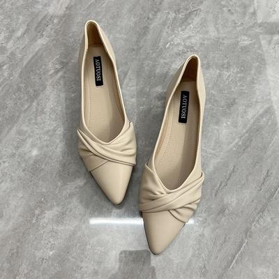 Version pointue chaussures simples femmes été nouveau printemps et été tempérament fond plat chaussures nude bouche légère semelle souple