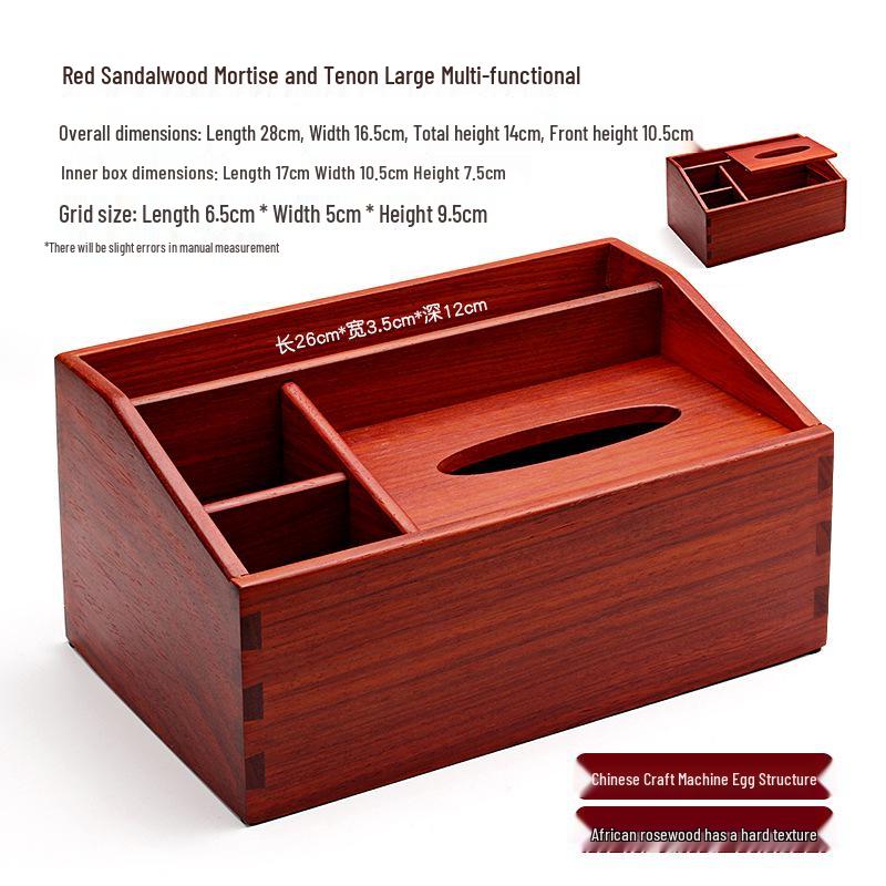 Retro Red Rosewood Wooden Tissue and Storage Box for Office, Hotel, Living/Dining Room