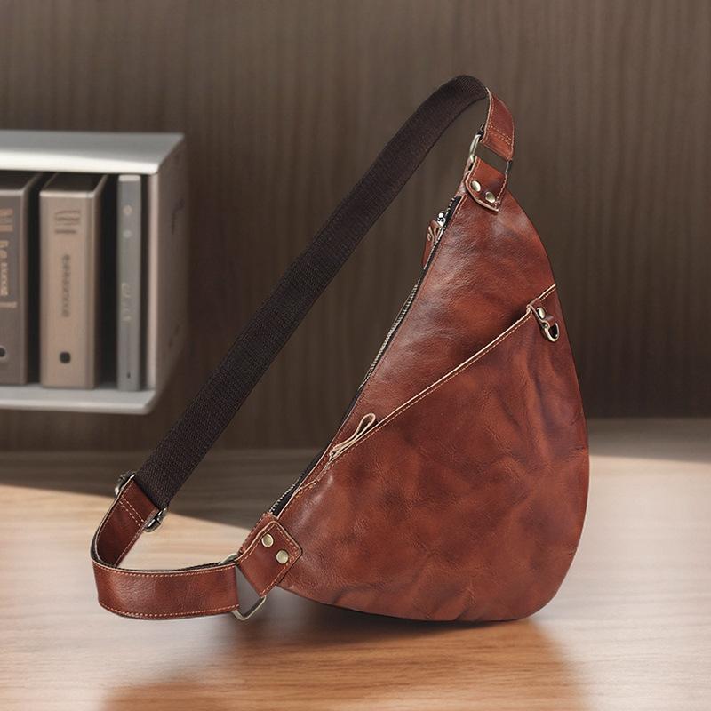 Genuine Leather Vintage Color Crossbody Shoulder Bag for Men Premium Men's Backpack Pure Cowhide Stylish Personality Chest Bag