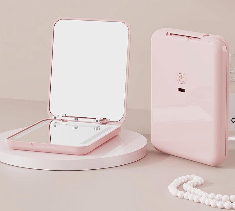Handheld Pocket Mirror Portable Folding Handheld 1X/2X Magnification LED Compact Travel Pocket Makeup Mirror, Compact Mirror