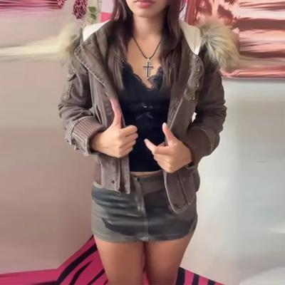 2KWEIRD Vintažinis Rudas Kailiu Apjuostas Gobtuvu Švarkas Moterims Slim Fit Ilgomis Rankovėmis Kišeninis Paltas Naujas Moteriškas Rudens Žiemos Vienspalvis Gatvės Stiliaus