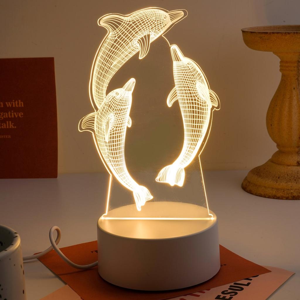 Dreamy Dolphin 3D Night Light - Soft Warm LED, USB powered, suitable for bedroom and living room decoration, ideal birthday gift