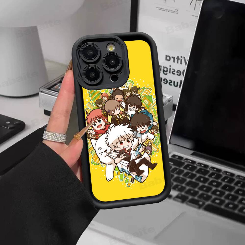 Funny Anime GINTAMA Silicone Soft Phone Case For IPhone 17 16 15 14 Plus 13 12 Mini 11 Black Cover