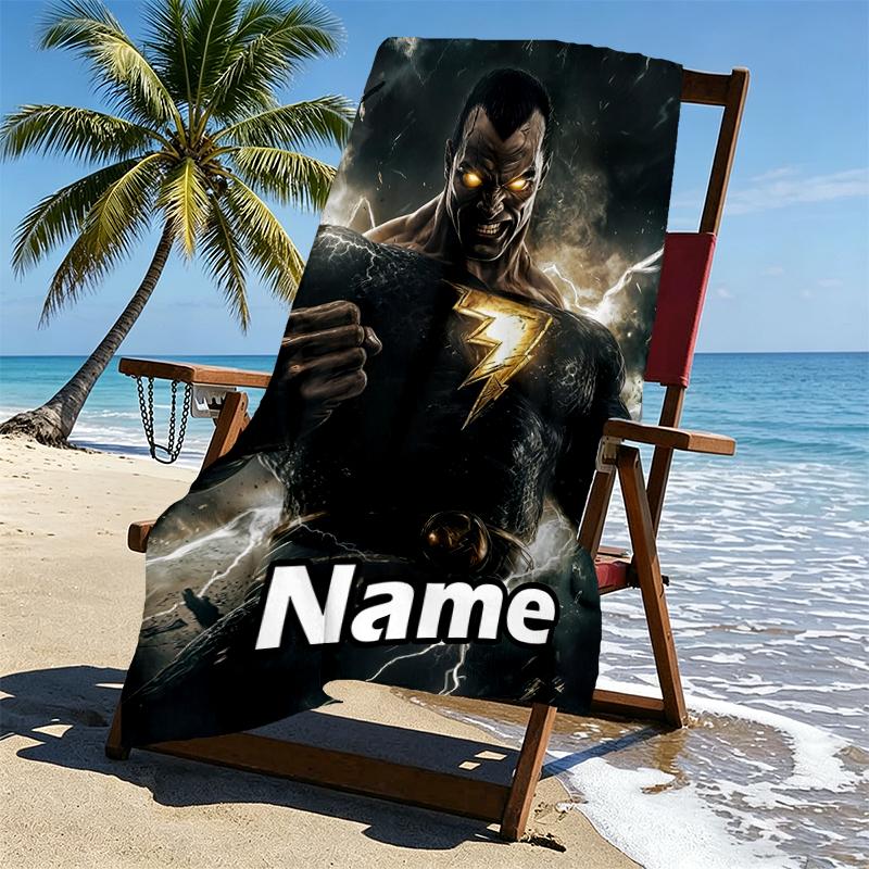 Custom Name Personalized Black Adam Print Beach Towel, for Trip Camping Beach Party Home Decor, Birthday Gift for Family & Friends