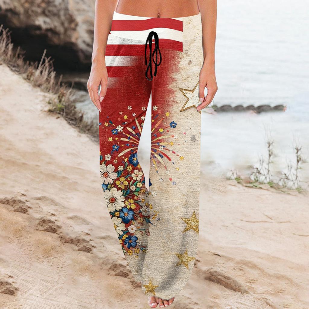 Women's Fashion Loose-Fit Drawstring Elastic Waist Casual Printed Pants