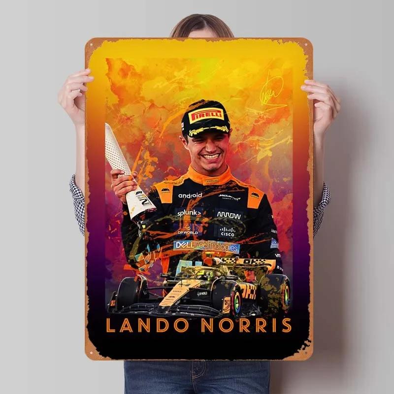 Lando Norris Metallschild Rennposter Dekorative Metallplatten Retro Blechschild für Wandkunst Dekoration Gamer Zimmer Dekoration