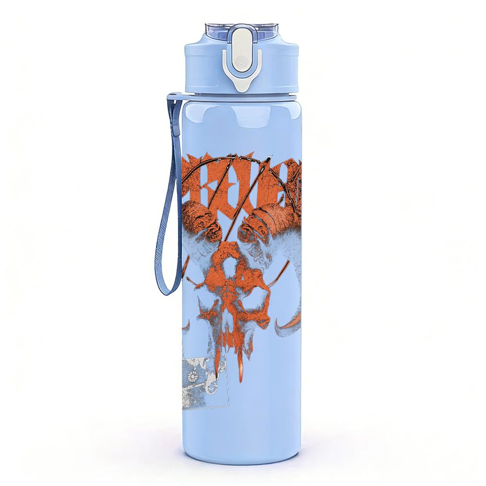 1PC Ornate Orange Skull Western Retro Print 750ml Portable Sports Water Bottle Leakproof Gym Outdoor Travel Drink Cup