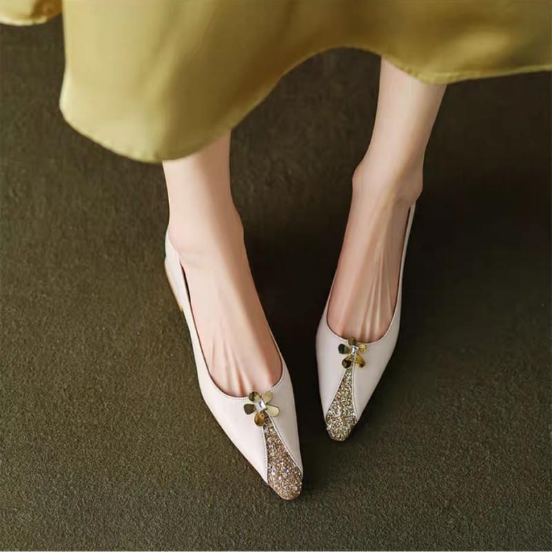 BCEBYL New Pointed Toe Rhinestone Sequin Decoration Fashion Ladies Shoes Sexy Elegant Casual Party Low Heels Chaussure Femme