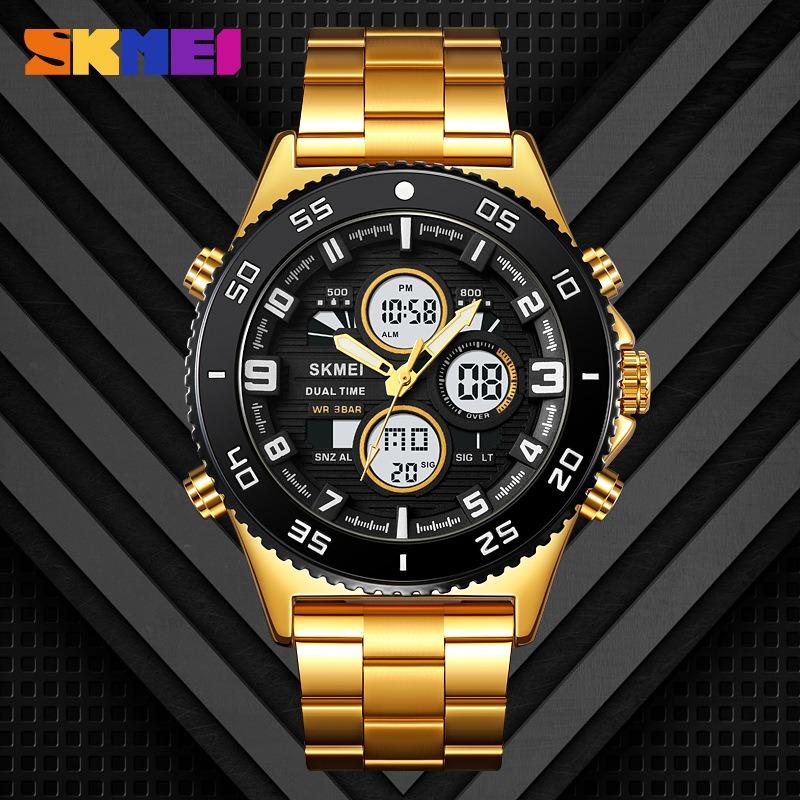 Men's Cool Large Dial Waterproof Dual Display Dual Movement Multifunctional Quartz Electronic Watch