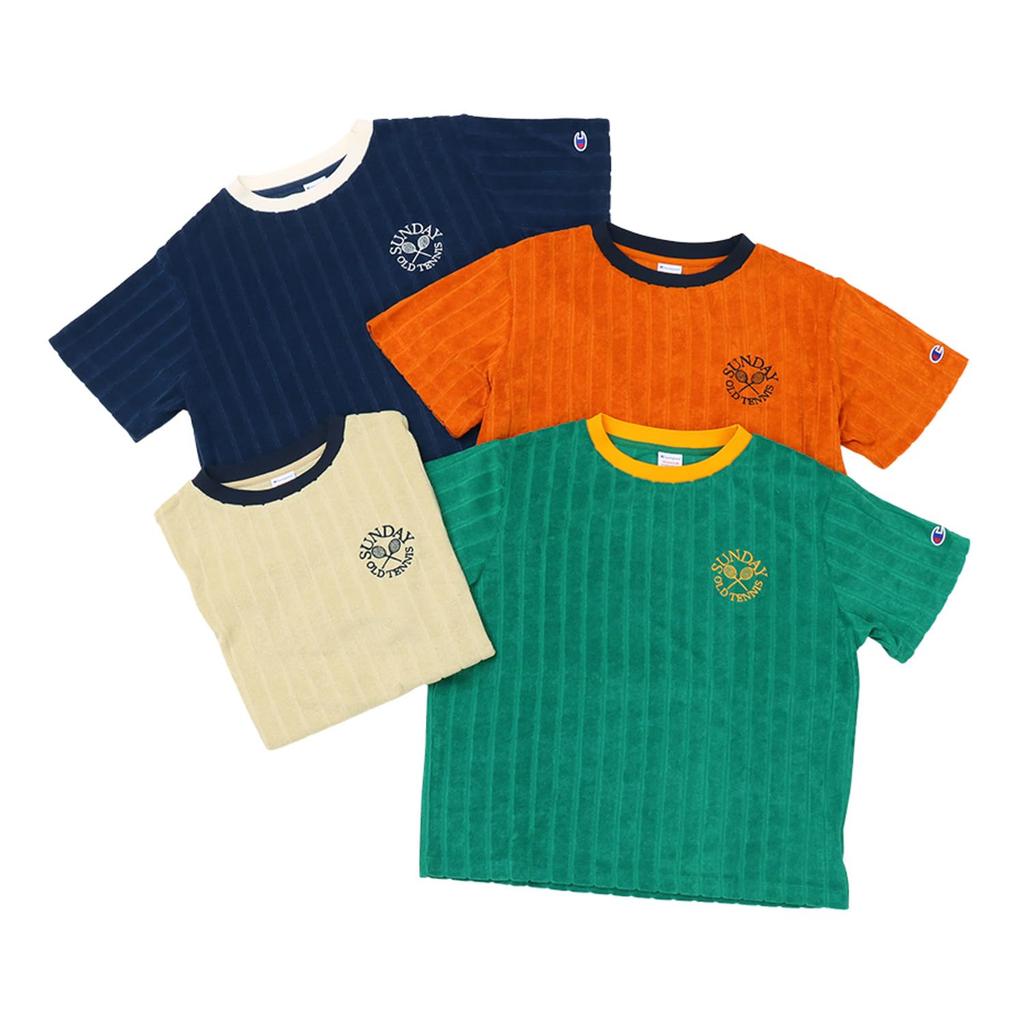 Tričko s krátkým rukávem, kulatým výstřihem, žebrovanou výšivkou a grafickým potiskem, krátký rukáv, ležérní, tmavě modré [Champion], dámské CW-Z309