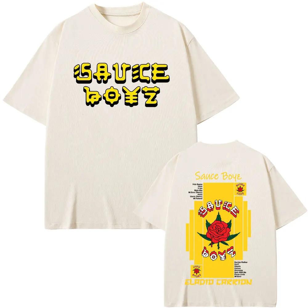 Rapper Eladio Carrion Sauce Boyz Merch Print Tshirt Men Women Hip Hop Fashion Oversized Streetwear Male Casual Vintage Tshirts