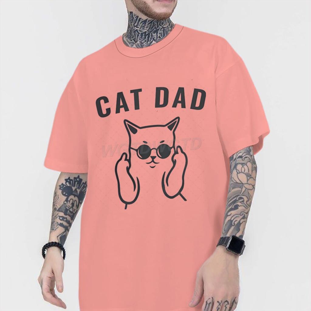 Fun Cat Dad Print T Shirt Men 100 Cotton Short Sleeve Tshirts Humor Fashion Animal Kitten Streetwear Crewneck Ropa Hombre