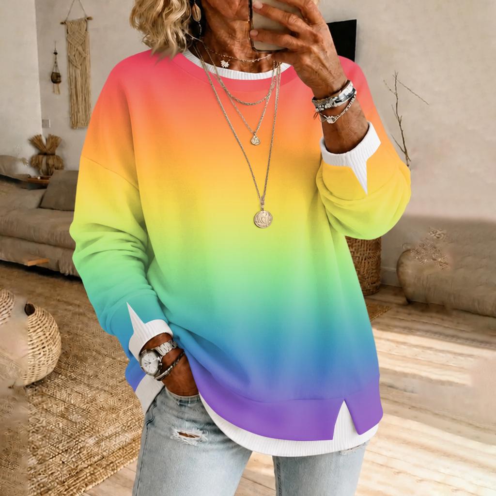 Women's Casual Two-Piece Gradient Print Long Sleeve Neck Pullover Top