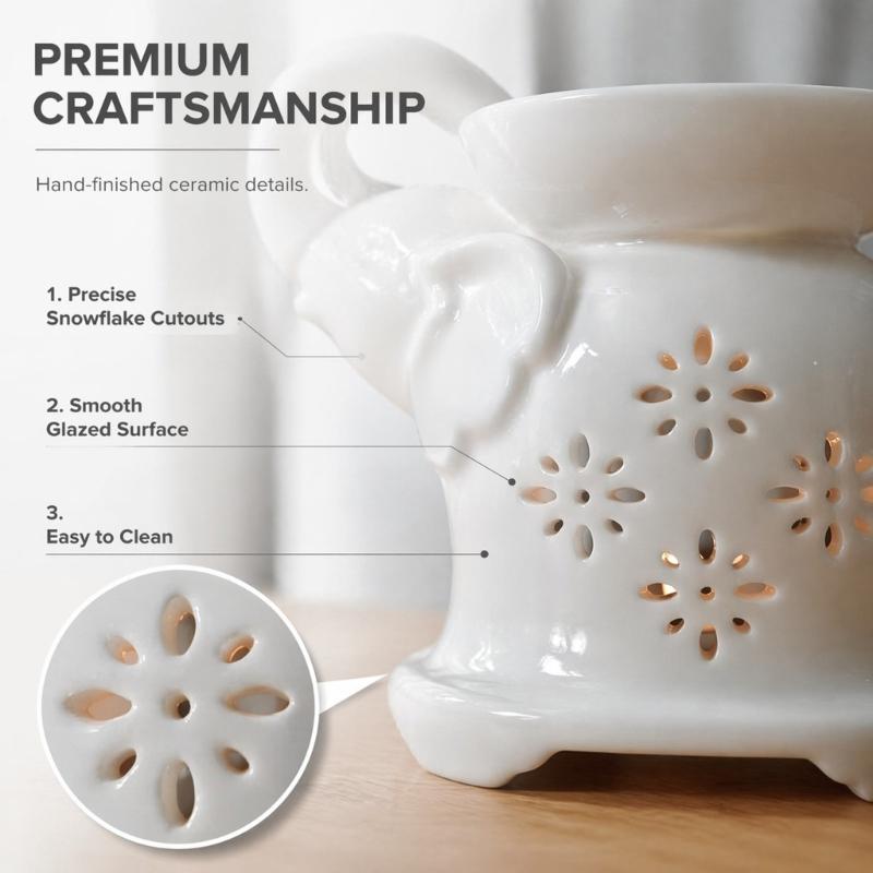 Elephant Ceramic Essential Oil Burners with Florals Cutout, Tealight Candle Holder, Fragrances Waxes Melt Burners for Bedroom Living Room or Study