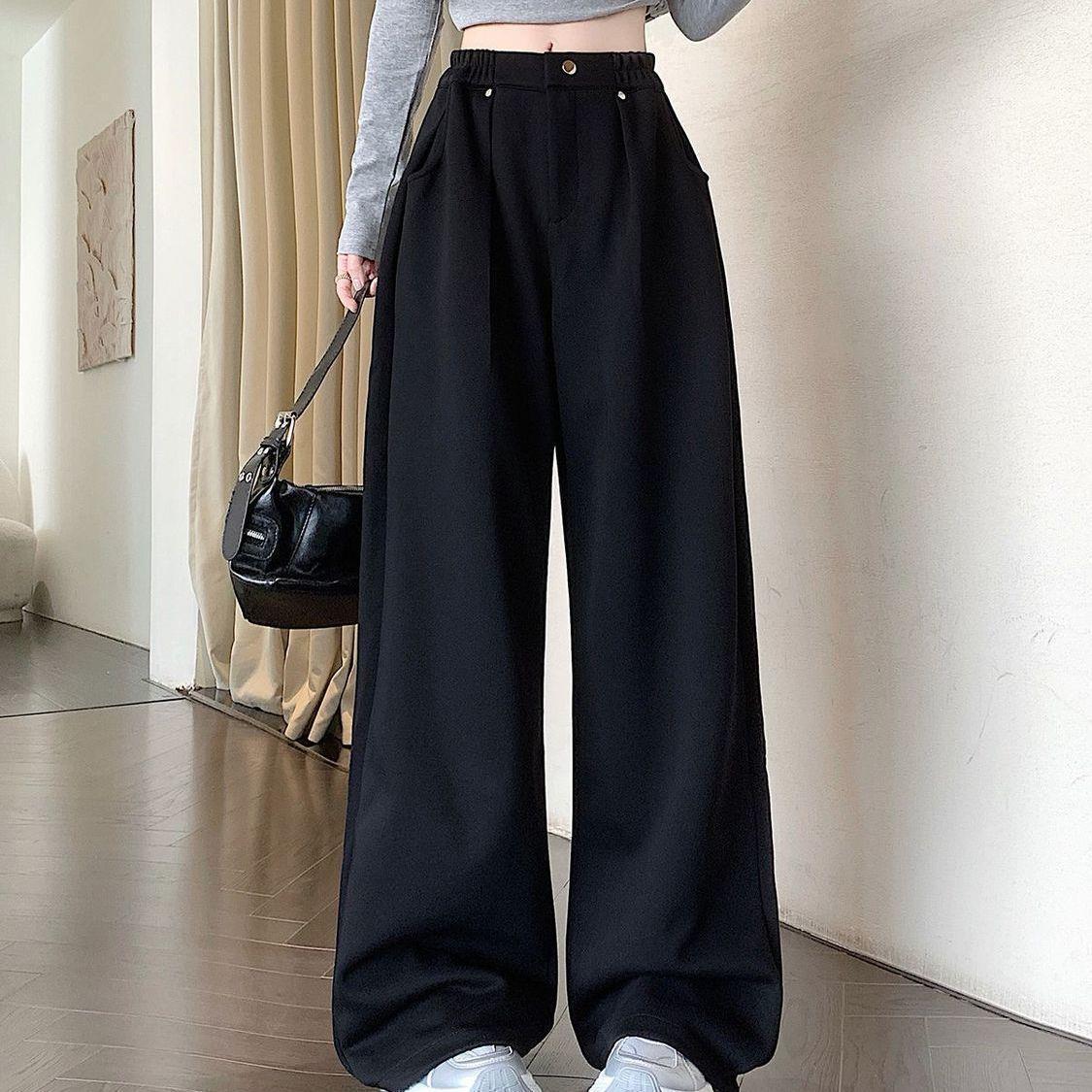 

American High Waist Gray Wide-Leg Floor-Length Casual Sweatpants XL чёрный