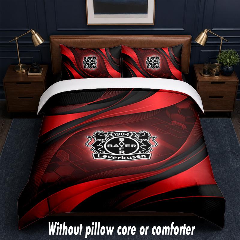 Bayer Leverkusen Football Design Bed Bedding Set 1 Duvet Cover + 2 Pillowcases Soft Breathable Household Bed Linens