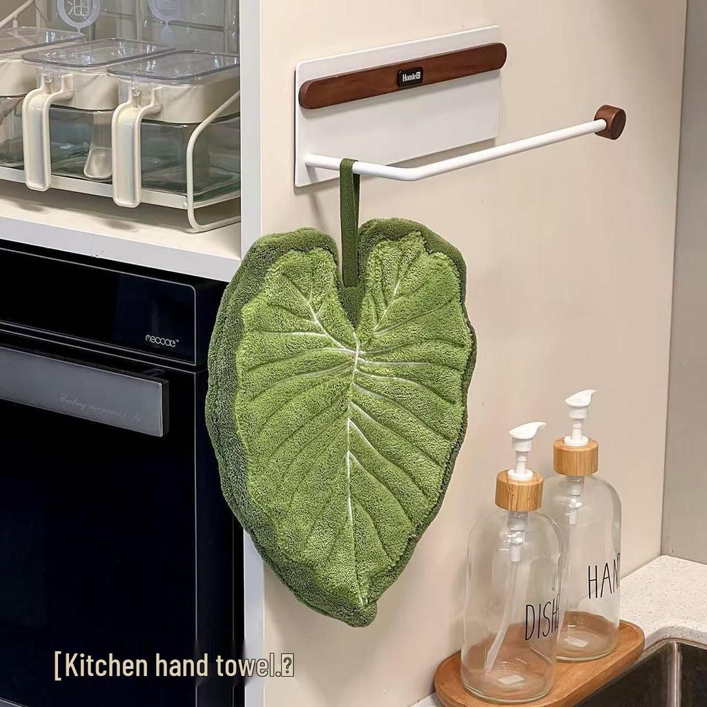 Monstera Leaf Wall-Mounted Hand Towel - Absorbent Coral Fleece for Bathroom & Kitchen