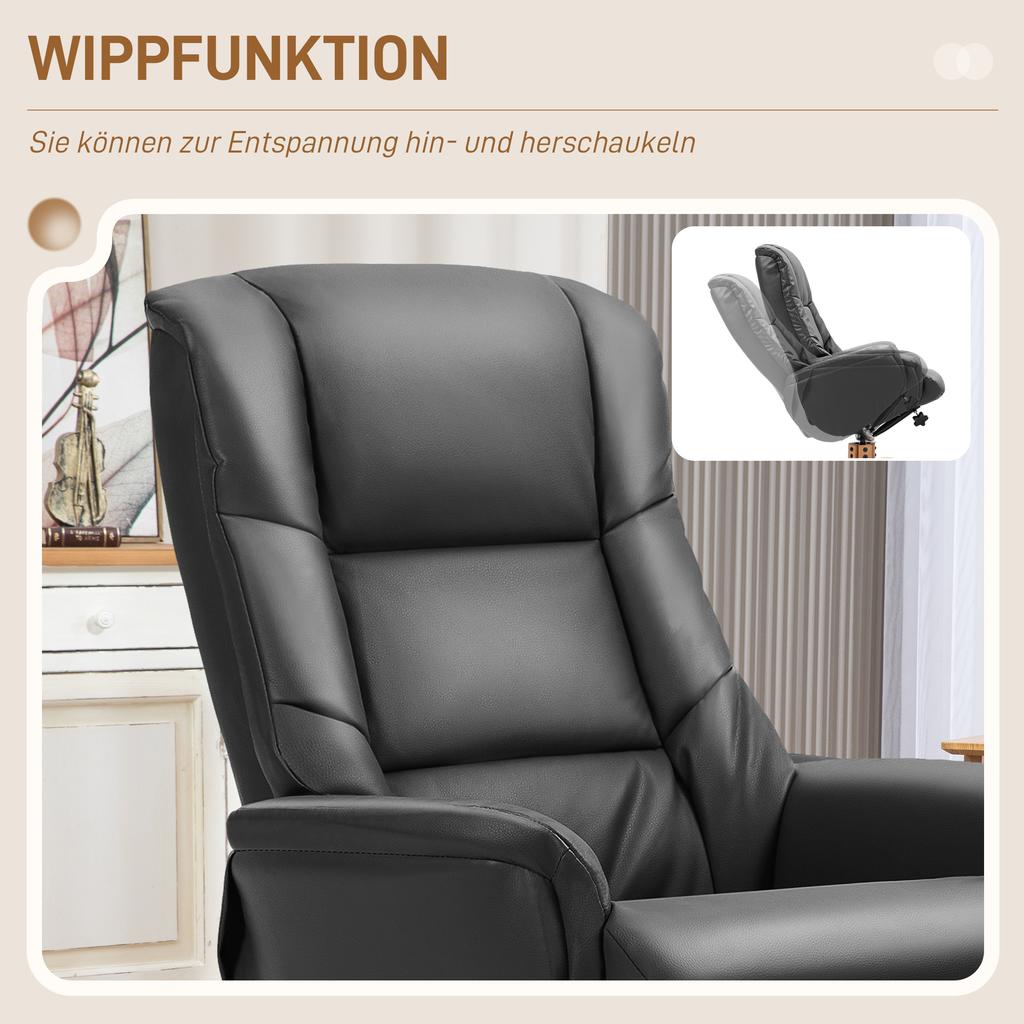 Poltrona reclinabile con poggiapiedi, funzione reclinabile, rivestimento in ecopelle, fino a 150 kg, 71 x 84 x 102 cm, Nero
