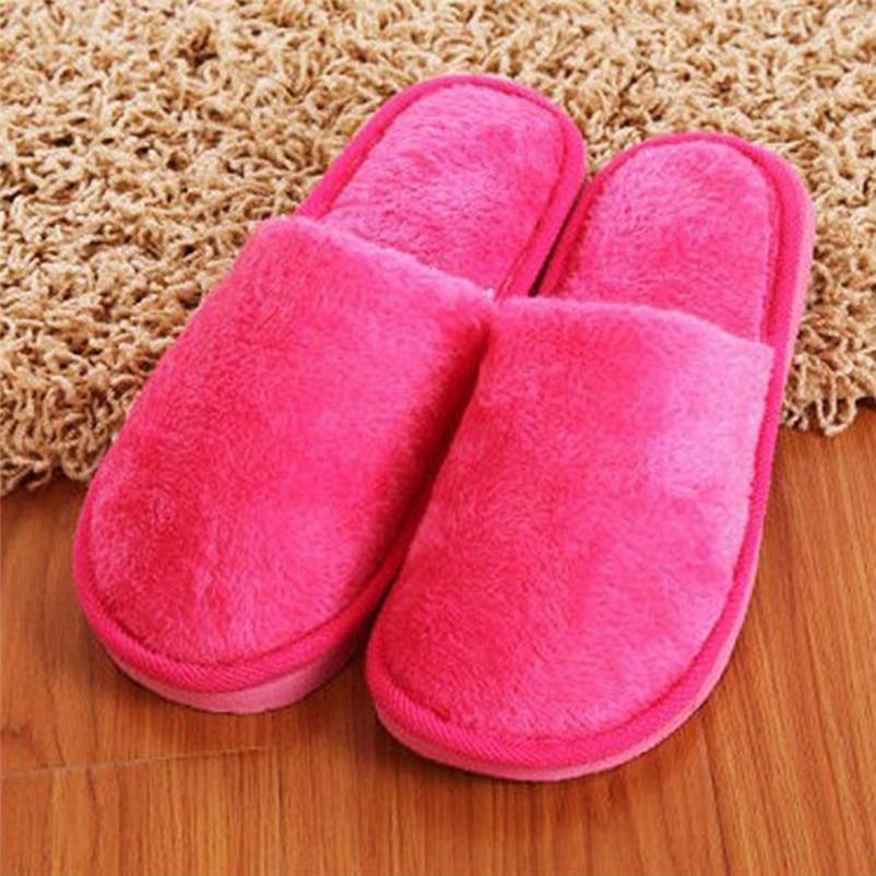 Non-slip Comfortable Winter Couples Solid Color Warm Home Plush Flat Candy Color Slippers