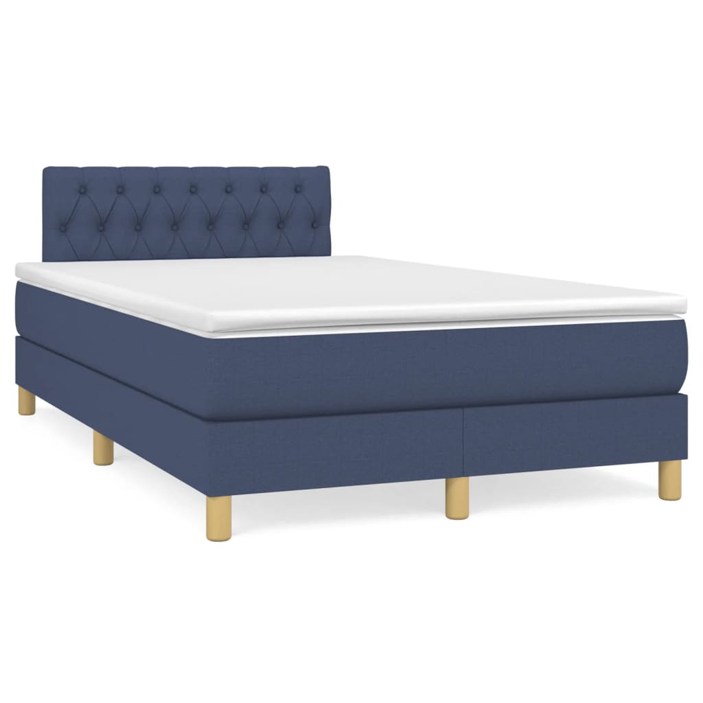 Box Spring Bed with Mattress & LED Blue 120x190 cm Fabric