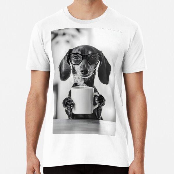 Dachshund Dog Drinking Coffee and Wearing Glas S To 5XL Made In the AU/USA T-Shirt