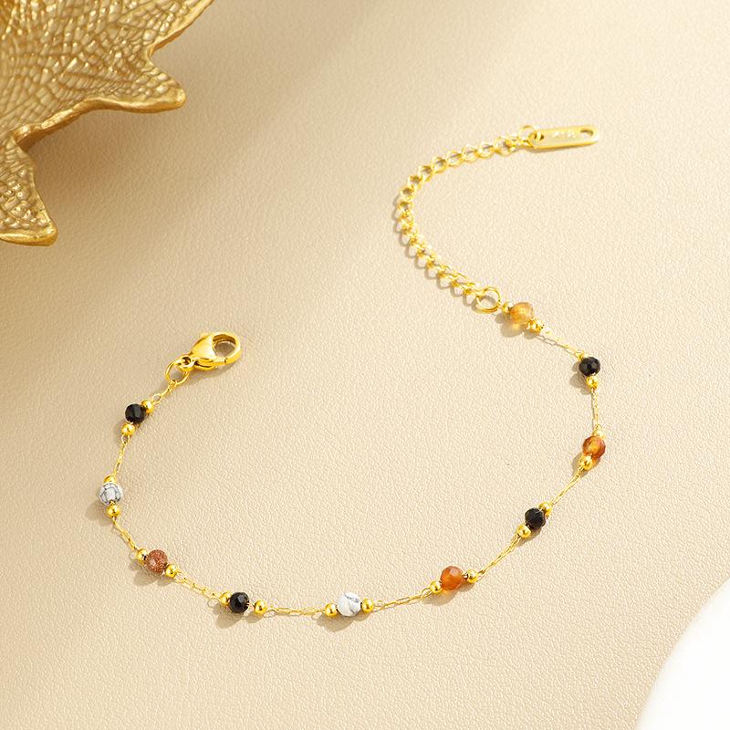 Delicate Titanium Steel Clavicle Chain with Natural Colorful Stone and Retro Gold Plating - Versatile Dopamine Anklet/Bracelet