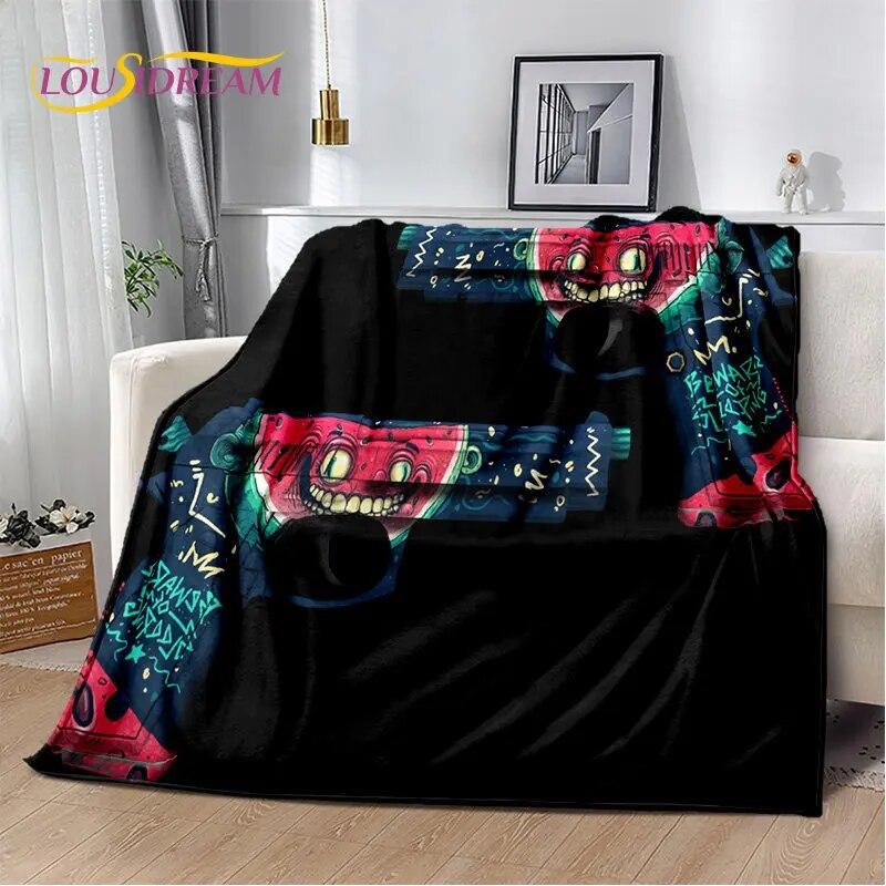 Puška Pistole Nábojová Pistole,CS,AK,USP,M4,AWP Měkká plyšová přikrývka,Vrhací přikrývka flanelová do obývacího pokoje Ložnice Sofa Piknik