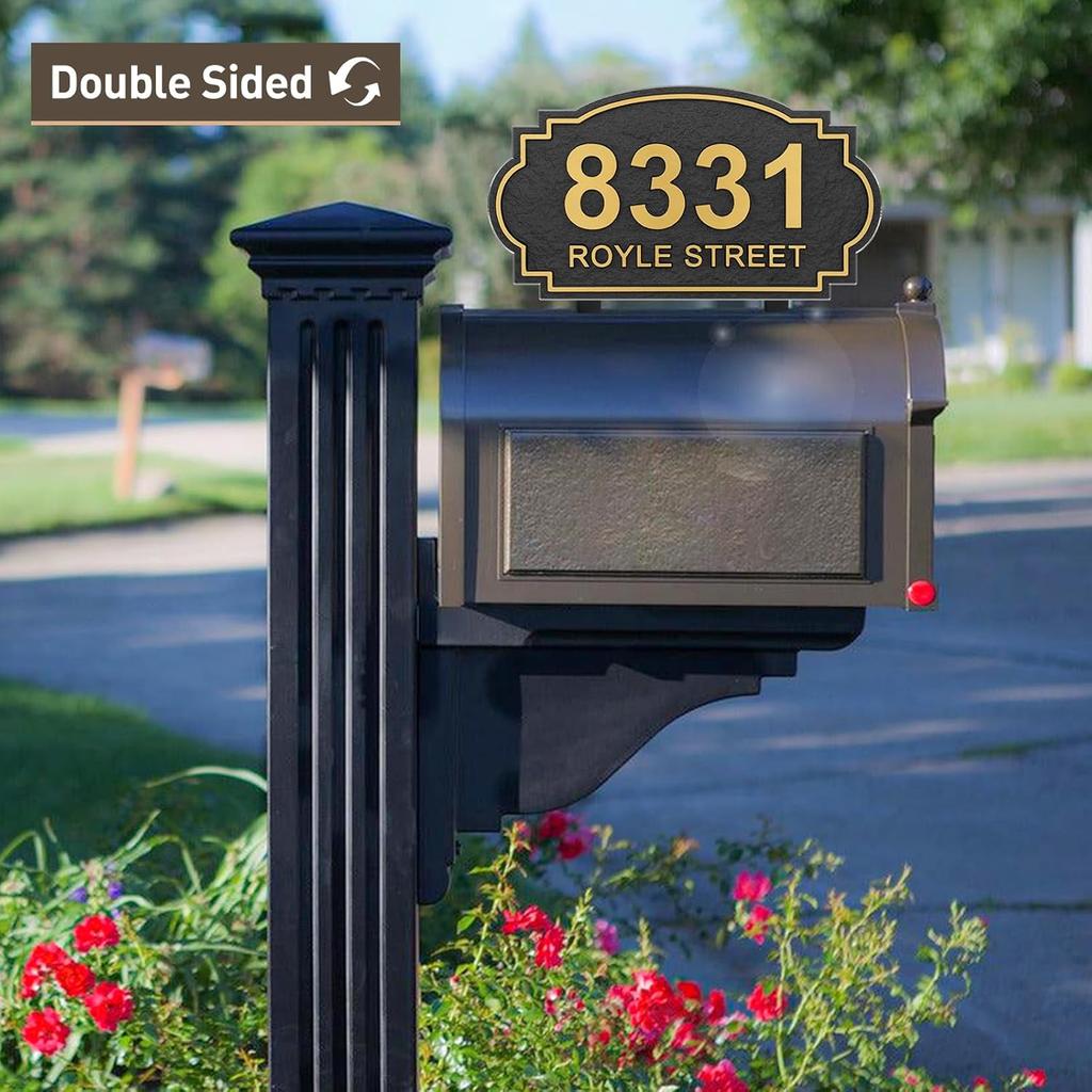 Custom Mailbox Topper Address Sign - 8'' x 4.3'' Hand-Carved House Numbers for Outside, Top Mount Double Sided 911 Visibility Plaque Plate Metal