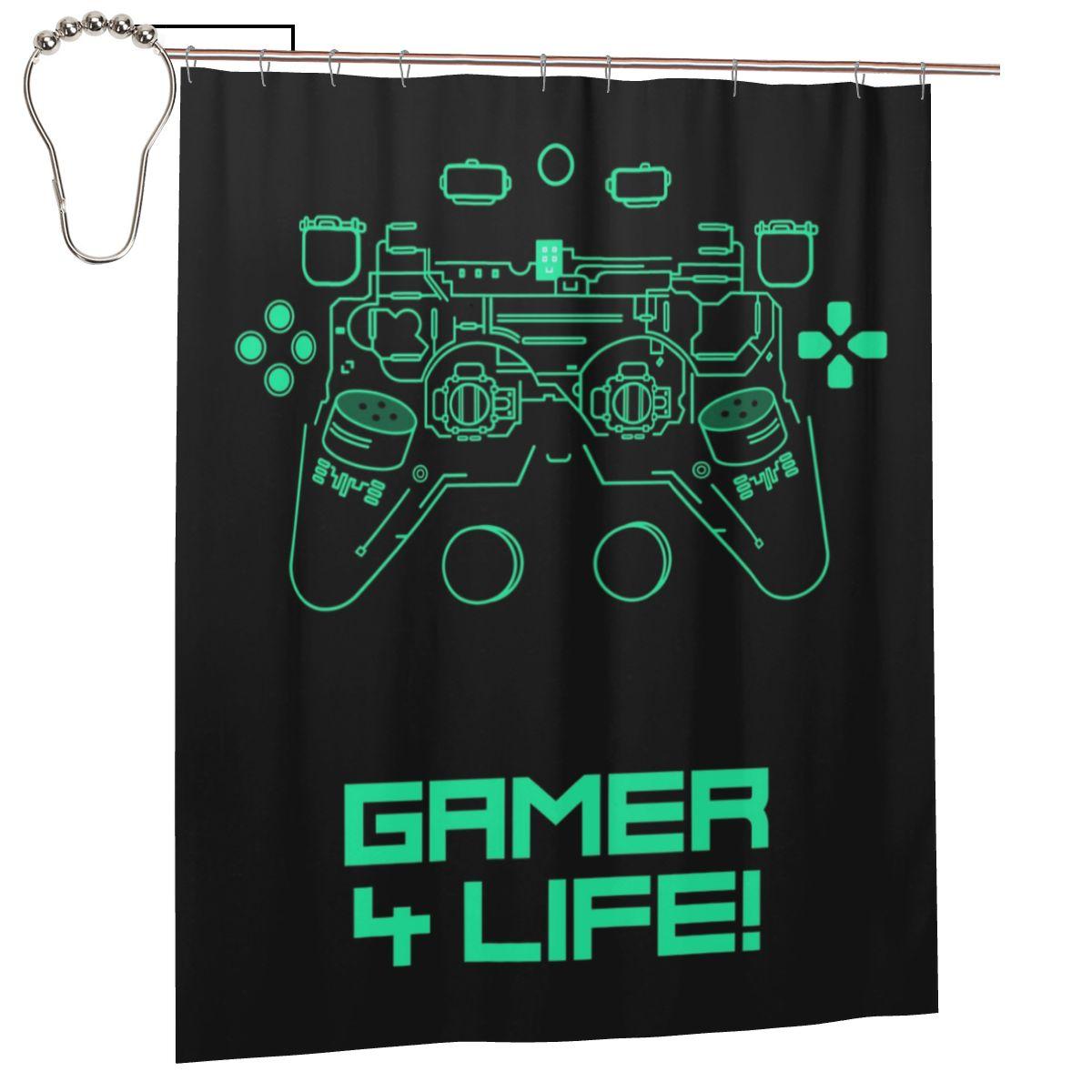

Gamer Life Gamepad Shower Curtain Bathroom Polyester Waterproof Bath Curtains With Hooks W60H190(CM)-1 Pcs
