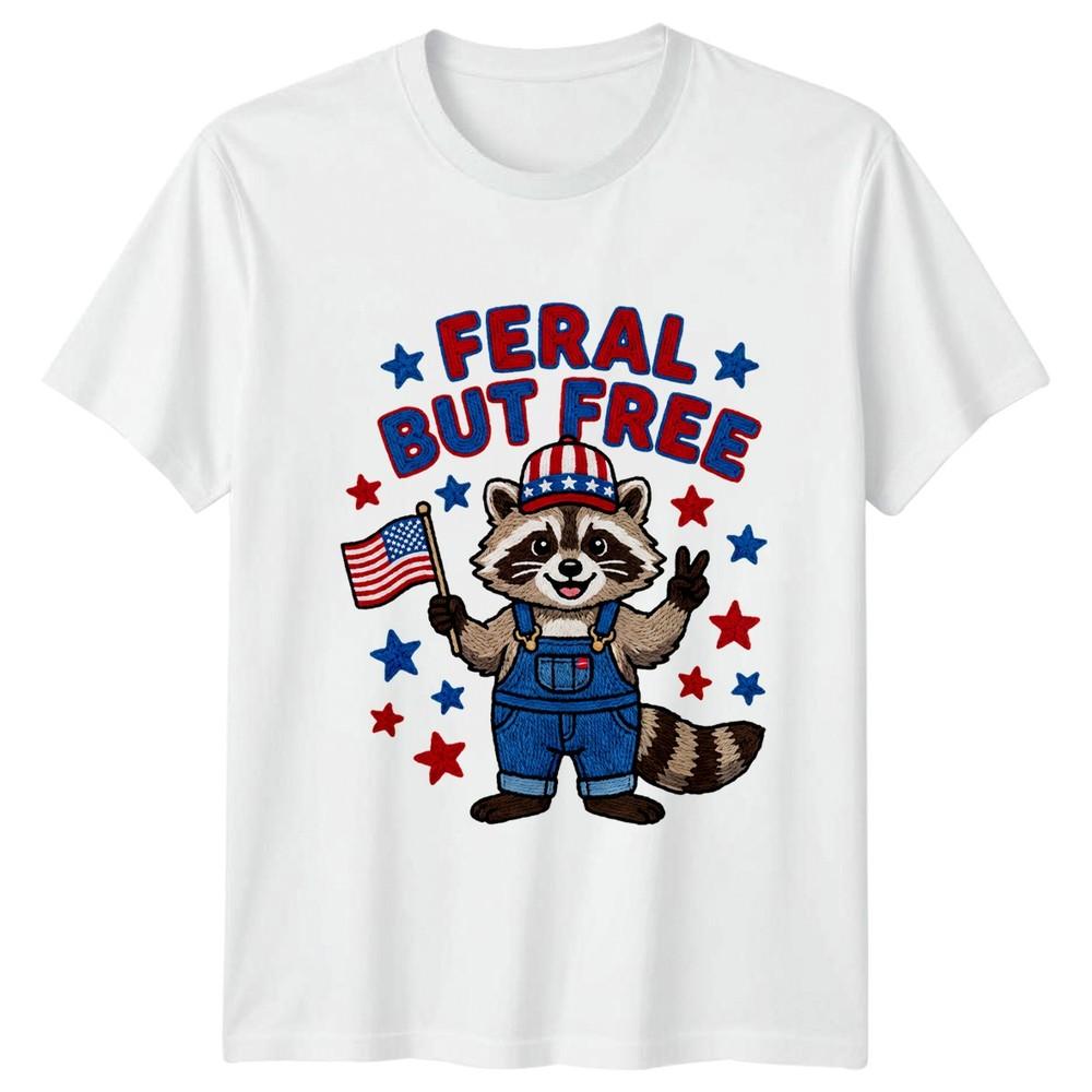 Feral But Free TShirt Patriotic Raccoon Wildlife 4th July Gift For Him And Her S