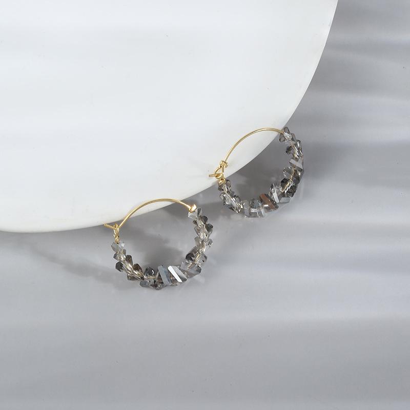 Geometric Crystal Stud Earrings: Elegant White, Black, and Brown Design