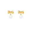 Sterling silver needle geometric splicing bow glass pearl earrings women's European and American style elegant and unique earrings tide