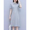 Women's Summer Embroidered Black Polo Collar A-Line Dress - Slimming & Fashionable Casual Sporty Style