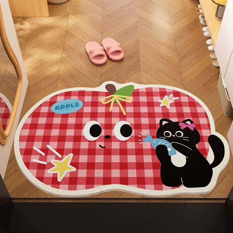 Cartoon Apple Entry Door Floor Mat Can Be Cut Silk Ring, Dirt-Resistant And Easy To Take Care Of, Entrance Door Floor Mat Entry Door Mat