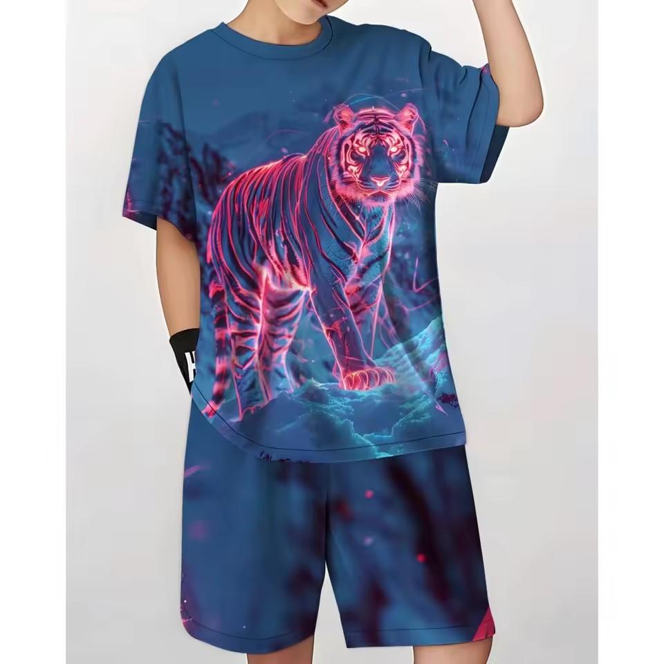 Summer men's T-shirt set, men's clothing T-shirt set, retro street style loose T-shirt short sleeved and shorts set, lightweight