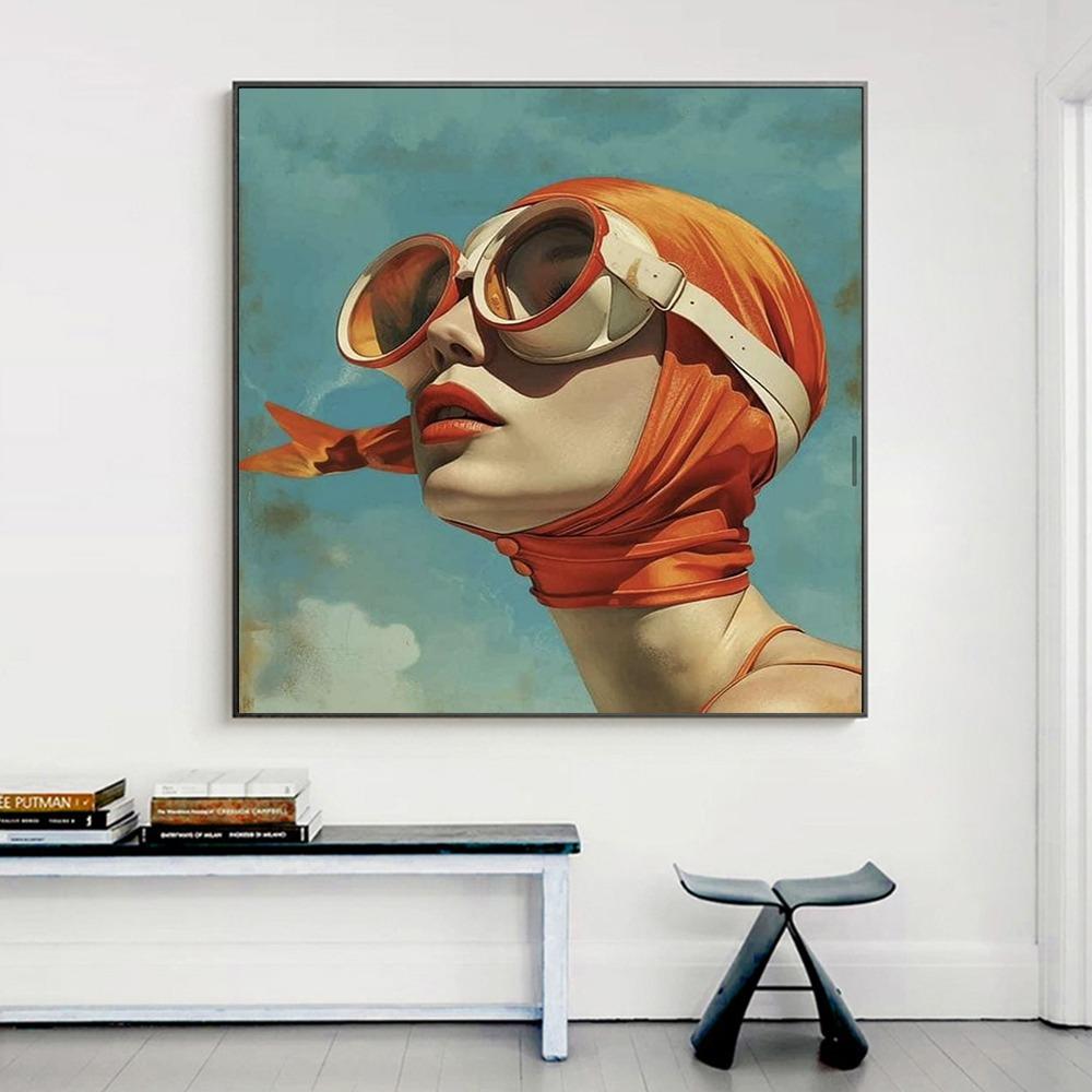 Surrealist Female Portrait Oil On Canvas Wall Art Fantastic Fantasy Fish and Girl Poster Printed Living Room Home Decor