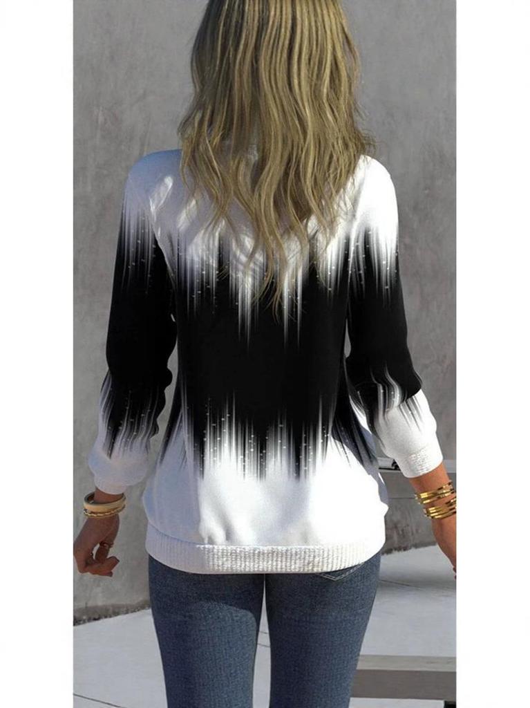Gradient Print Zipper Long Sleeve Women's Winter Hoodie