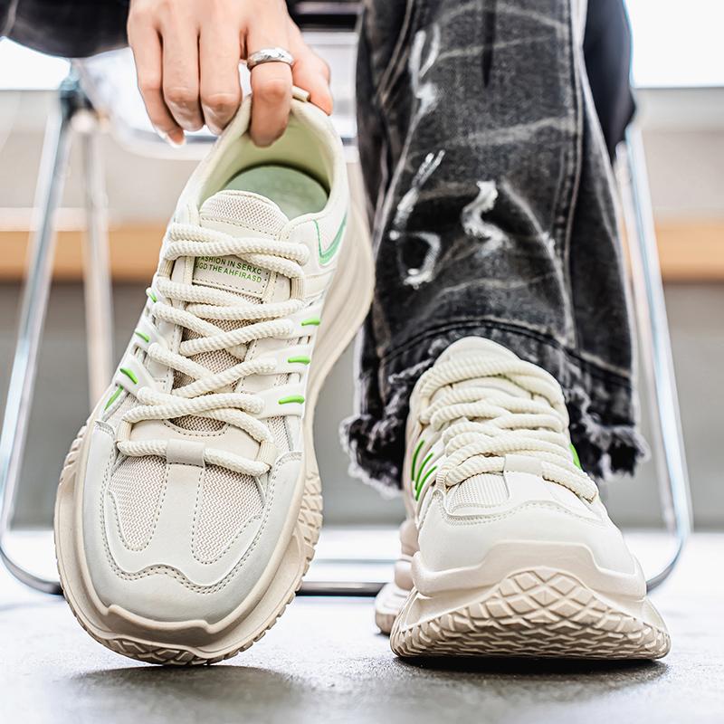 Tênis Esportivos Masculinos Casual Estilo de Rua Plataforma Tênis Estudantes Tamanho Grande Preto Tênis de Skate Aumento de Altura